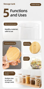 Airtight Transparent Glass Canister, Bamboo Lid Kitchen Ingredient Storage Jar, 8cm*12cm, 500ml, Elegant Kitchen Gift