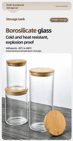 Airtight Transparent Glass Canister, Bamboo Lid Kitchen Ingredient Storage Jar, 8cm*12cm, 500ml, Elegant Kitchen Gift