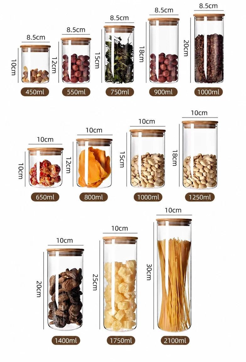 Big Capacity Airtight Glass Canister, Bamboo Lid Transparent Kitchen Storage Jar, 10cm*20cm, 1400ml, Stylish Household Gift