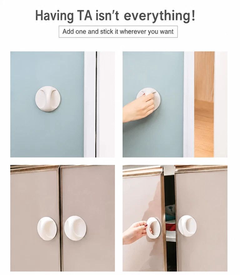 No Drill Sticky Pull Handle, Punch-Free Grip For Wardrobe, Drawer & Sliding Door, White, 2 Pcs, Minimalist Home Decor Gift