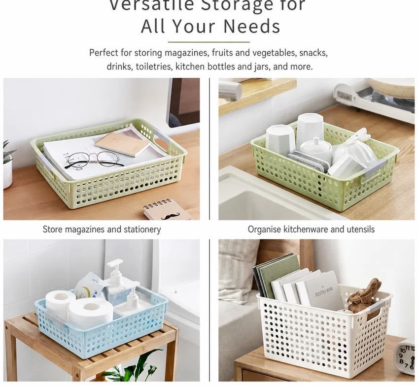 Tall Plastic Storage Basket, Large Size, 13.78x10.04x8.27in, Blue, Kitchen & Bedroom Large Storage Container, Premium Storage Present