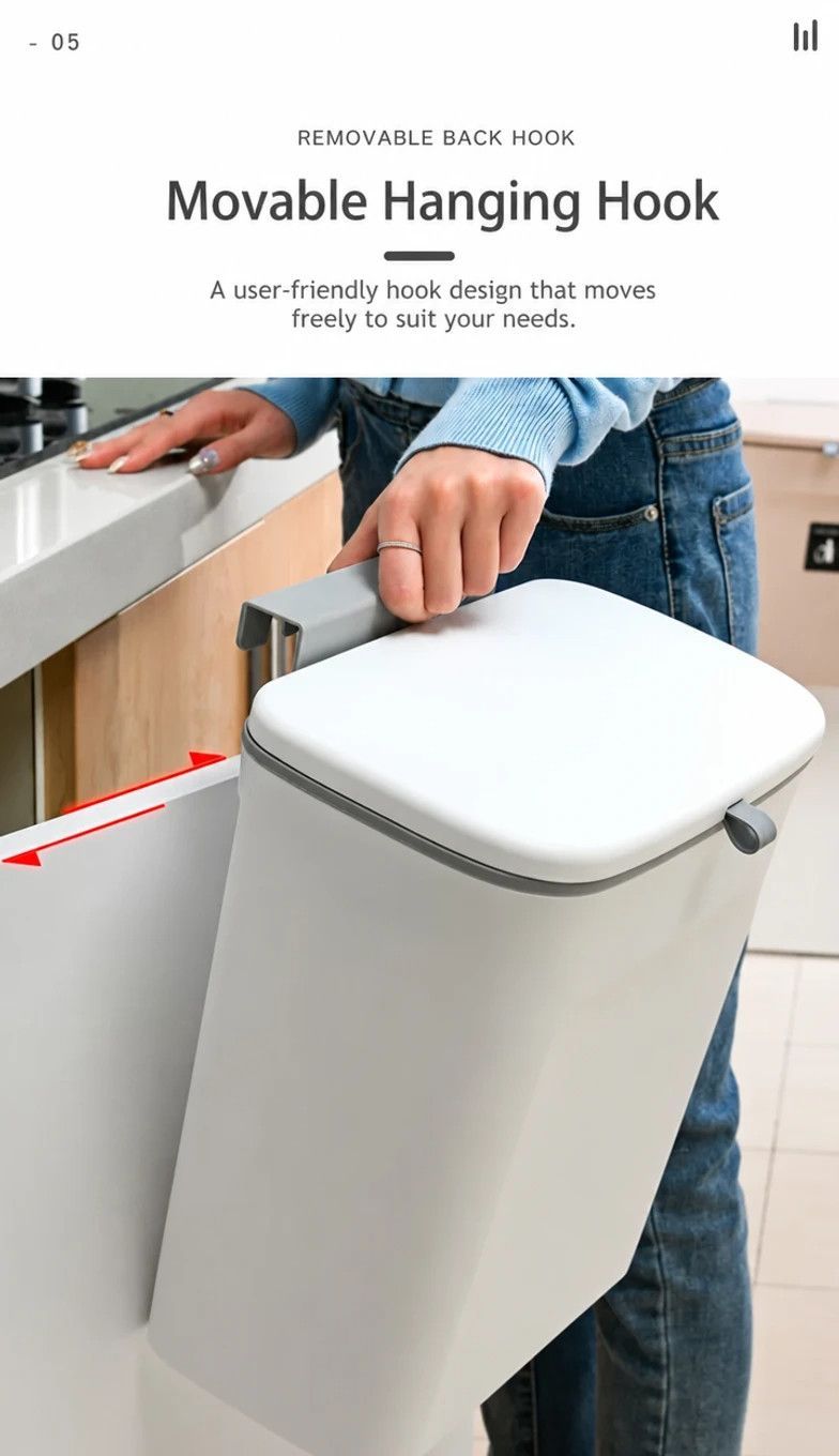 Wall Hanging Waste Bin With Lid, Hang On Cabinet Door, 9L, Starry Grey, Household Trash Container For Living Room, Great Kitchen Accessory Gift