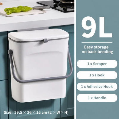 Wall Mount Hanging Waste Bin With Handle, Cabinet Door Hook Design, 9L, White, Creative Garbage Container For Kitchen & Living Room, Daily Household Gift
