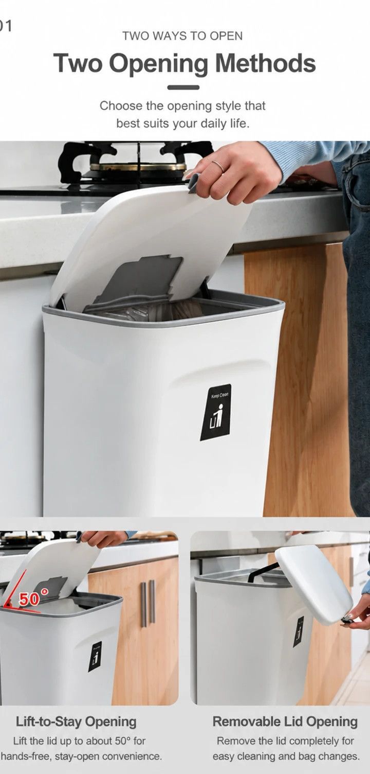 Hanging Garbage Bin With Handle & Inner Bucket, Cabinet Door Mount, 9L, Cream, Detachable Household Waste Bin For Kitchen Bathroom, Wonderful Housewarming Gift