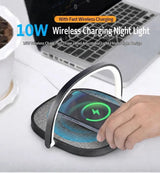 Mini Bedside Desk Lamp, 10W Wireless Charging Phone Stand, Stylish Fabric Night Light, Black, Supplied With USB Cable, Versatile Bedroom Night Decor & Useful Home Gift