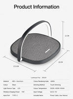 Mini Bedside Desk Lamp, 10W Wireless Charging Phone Stand, Stylish Fabric Night Light, Black, Supplied With USB Cable, Versatile Bedroom Night Decor & Useful Home Gift