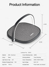 Mini Bedside Desk Lamp, 10W Wireless Charging Phone Stand, Stylish Fabric Night Light, Black, Supplied With USB Cable, Versatile Bedroom Night Decor & Useful Home Gift - Rear View