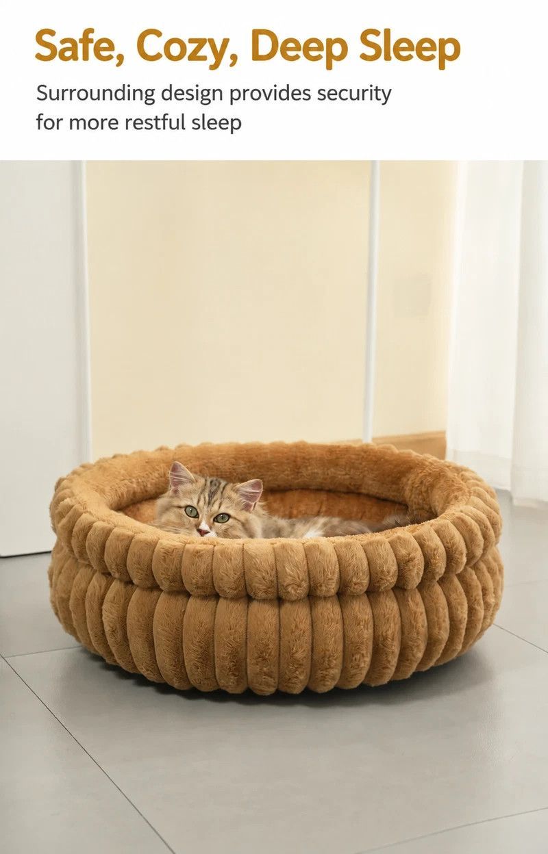 Removable Notch Style Round Pet Bed, Thick Warm Moisture Resistant All Season Dog & Cat Nest, Grey, Size S, 15.75x15.75x5.91in, Practical Low Height Pet Rest Nest