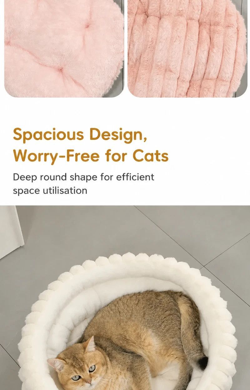 Removable Notch Style Round Pet Bed, Thick Warm Moisture Resistant All Season Dog & Cat Nest, Grey, Size S, 15.75x15.75x5.91in, Practical Low Height Pet Rest Nest