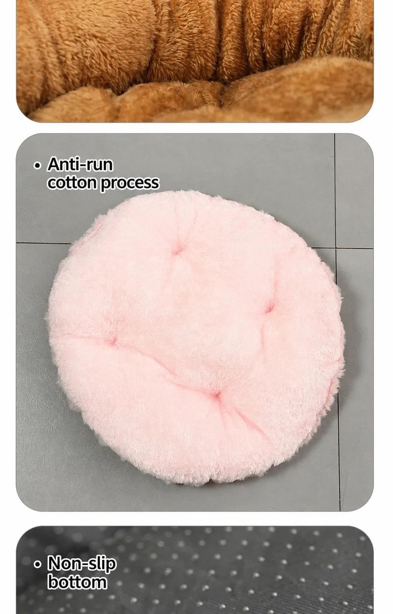 Removable Notch Style Round Pet Bed, Thick Warm Moisture Resistant All Season Dog & Cat Nest, Grey, Size S, 15.75x15.75x5.91in, Practical Low Height Pet Rest Nest