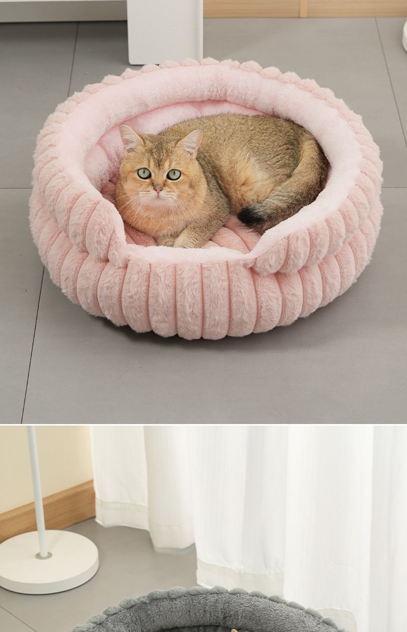 Removable Notch Style Round Pet Bed, Thick Warm Moisture Resistant All Season Dog & Cat Nest, Grey, Size S, 15.75x15.75x5.91in, Practical Low Height Pet Rest Nest