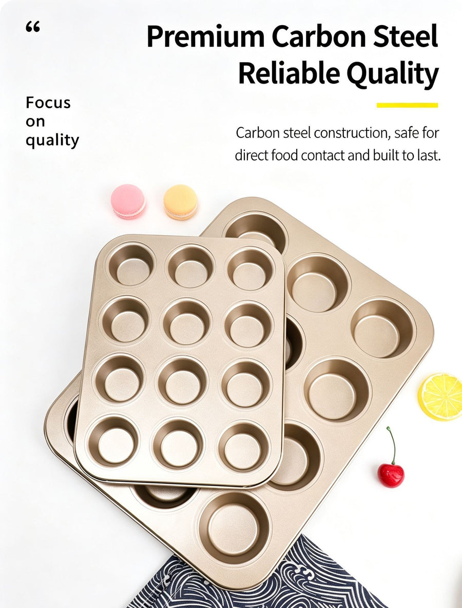 Non-Stick Mini Muffin Baking Tray, Household Cake Baking Mould For Oven Use, Gold Mini 12-Cup Pan, Premium Home Baking Accessory