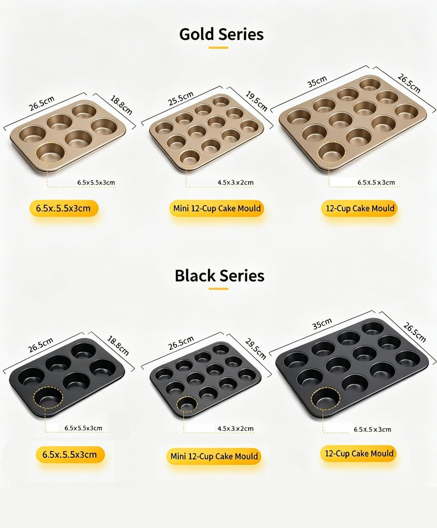 Non-Stick Mini Muffin Baking Tray, Household Cake Baking Mould For Oven Use, Gold Mini 12-Cup Pan, Premium Home Baking Accessory