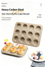 Non-Stick Muffin Baking Tray, Household Oven Cake Bread Mould, Gold 6-Cup Baking Pan, Set Of 2, Essential Home Baking Tool