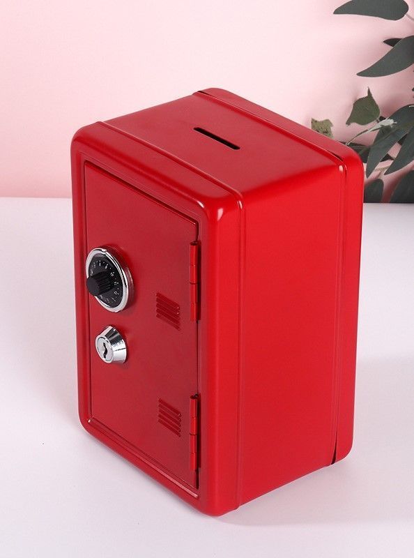 Lockable Metal Money Saving Safe Box, Household Coin Storage Piggy Bank For Cash, White, Neat Minimalist Home Security Storage Case