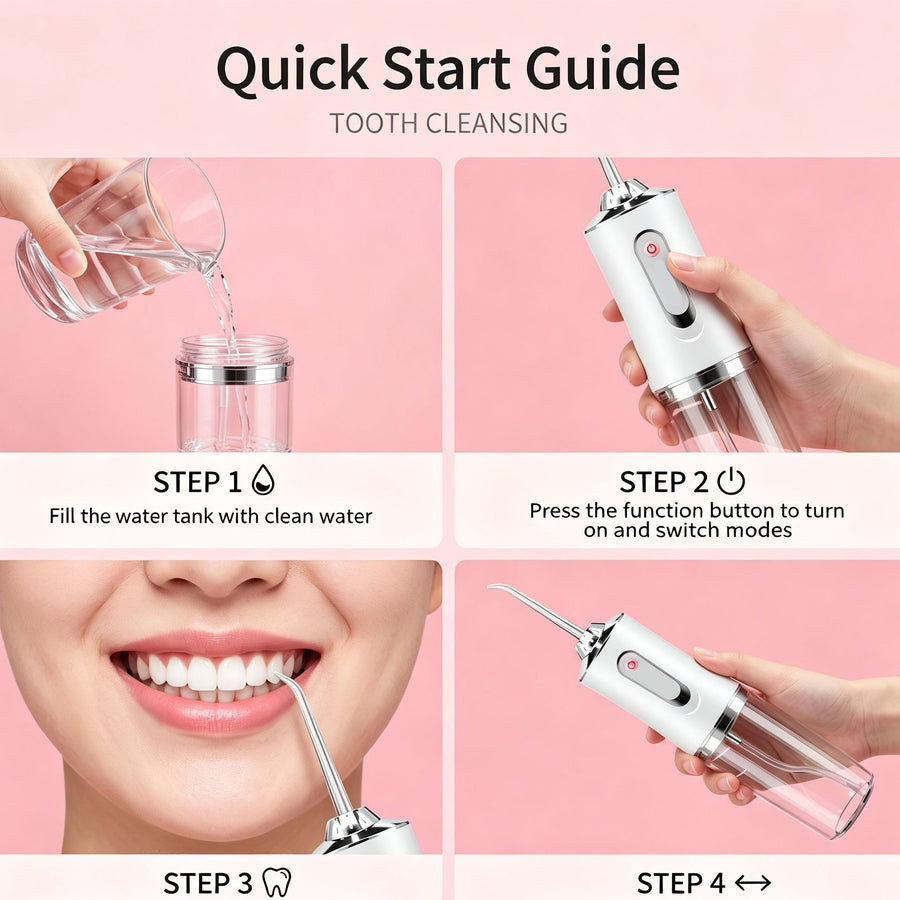Lightweight Electroplated Electric Water Flosser, Home & Travel Oral Cleaner, A10 Pink Electroplated Model With 4 Nozzles, Gentle On Gums