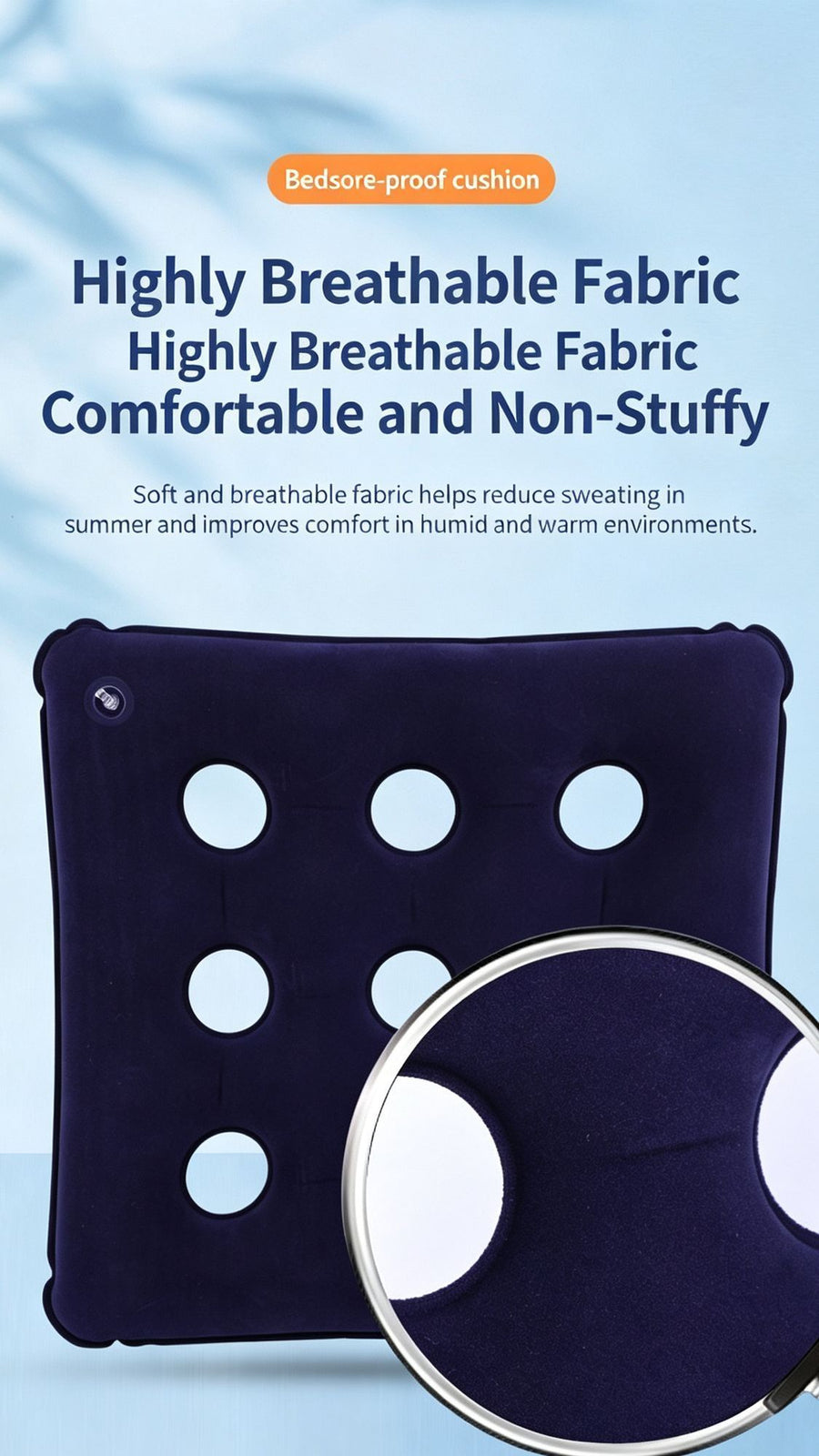 Inflatable 25 Hole Square Pressure Relief Cushion, Anti-Bedsore PVC Seat Pad For Hips, Buttocks And Coccyx, Blue, Even Pressure Distribution