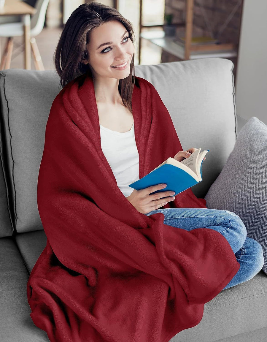 Warm Lightweight Flannel Fleece Blanket, Super Soft Plush Cover For Indoor Rest & Leisure, Red, 180X200cm, Size XL, Ideal For Night Time Use