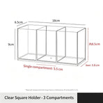 Clear Square Makeup Holder, 3 Compartments Acrylic Storage Tube For Lipstick & Cosmetic Tools