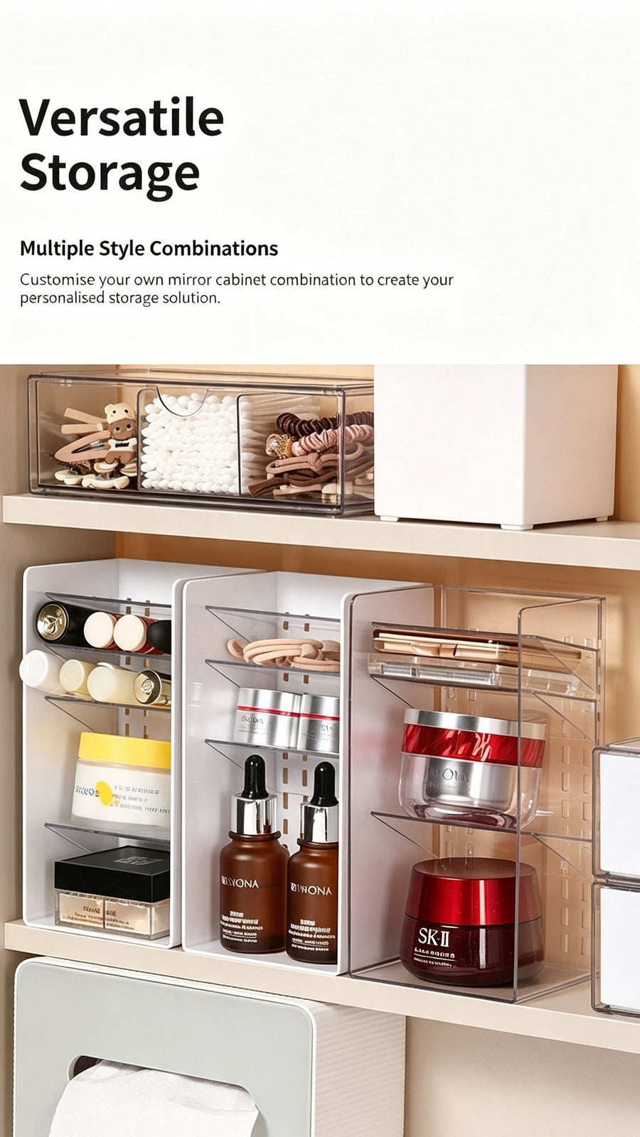 Wall Mount Clear Acrylic Storage Box, Small Size, Suitable For Bathroom Mirror Cabinet
