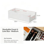 White Low U-Shaped Storage Box, Medium Size Acrylic Cosmetic Tray For Vanity