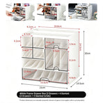White Frame Drawer Organiser, 3 Drawers With Slant Grid, Multi Compartment Storage