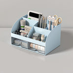 Blue Two Drawer Desktop Stationery Box, Thickened Non-Toxic Organiser, Stable Storage Rack For Well-Arranged Student Work Desks