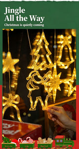 LED Suction Cup Christmas Decor Lights, Colourful Christmas Tree Window Curtain Lights, Battery Operated Festive Fairy Lights