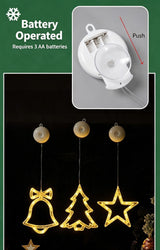 LED Suction Cup Christmas Decor Lights, Colourful Christmas Tree Window Curtain Lights, Battery Operated Festive Fairy Lights - Low Angle