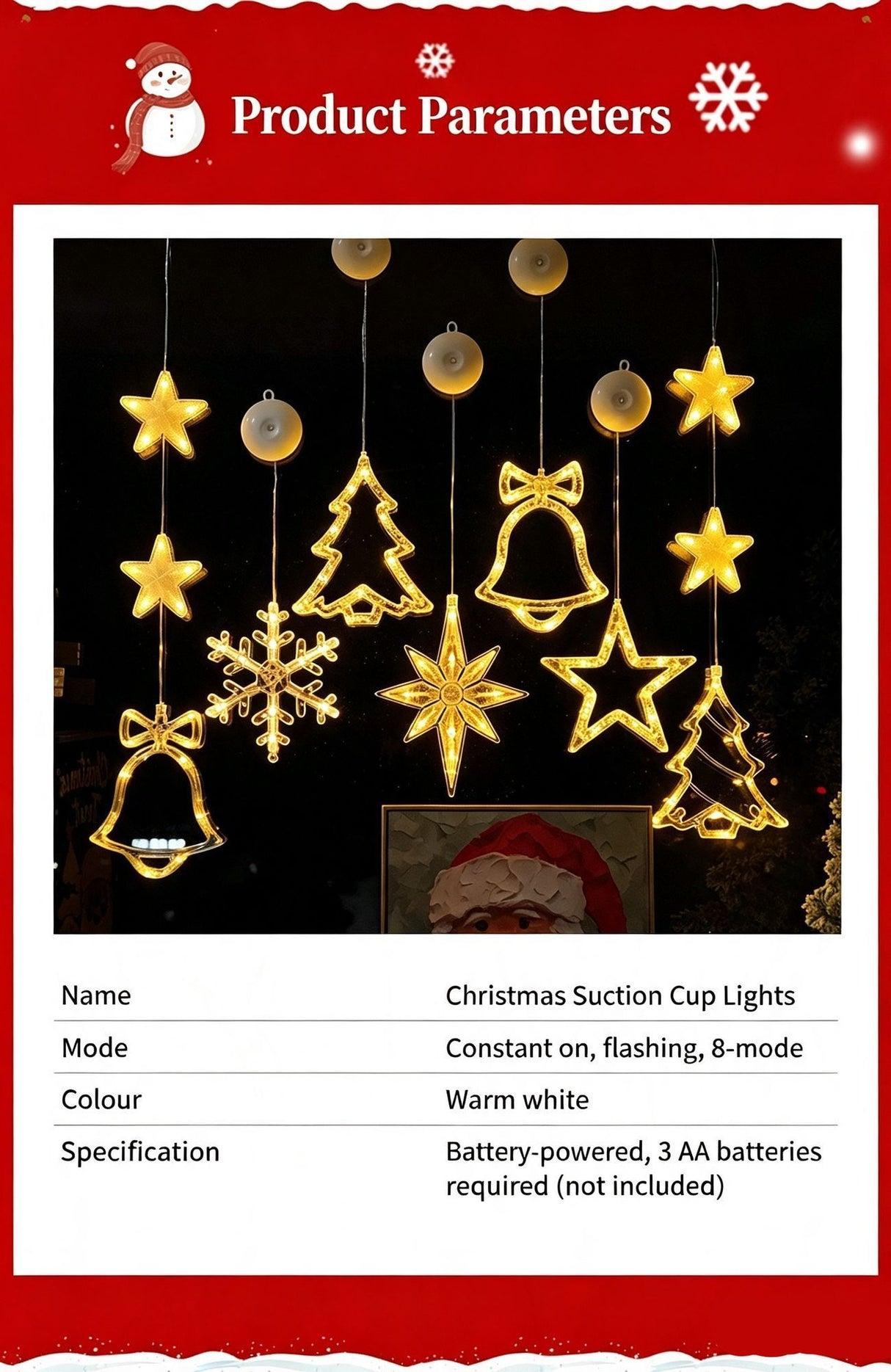 LED Suction Cup Christmas Decor Lights, Colourful Christmas Tree Window Curtain Lights 3 Pack, Battery Operated Festive Fairy Lights