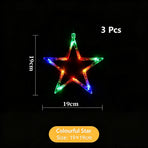 Colourful Five Point Star LED Suction Cup Curtain Lights 3 Pack, Battery Operated Christmas Window Decoration Lamp