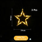 Warm White Five Point Star LED Suction Cup Lights 3 Pack, Battery Powered Christmas Window Curtain Fairy Lights