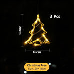 Warm White Christmas Tree LED Suction Curtain Lights 3 Pack, Battery Operated Festive Window Holiday Lighting