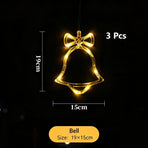 Warm White Bell Shape LED Suction Cup Lights 3 Pack, Battery Powered Christmas Indoor Window Ornament Lights