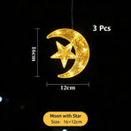 Warm White Moon With Star LED Suction Curtain Lights 3 Pack, Battery Operated Dreamy Festive Home Decoration