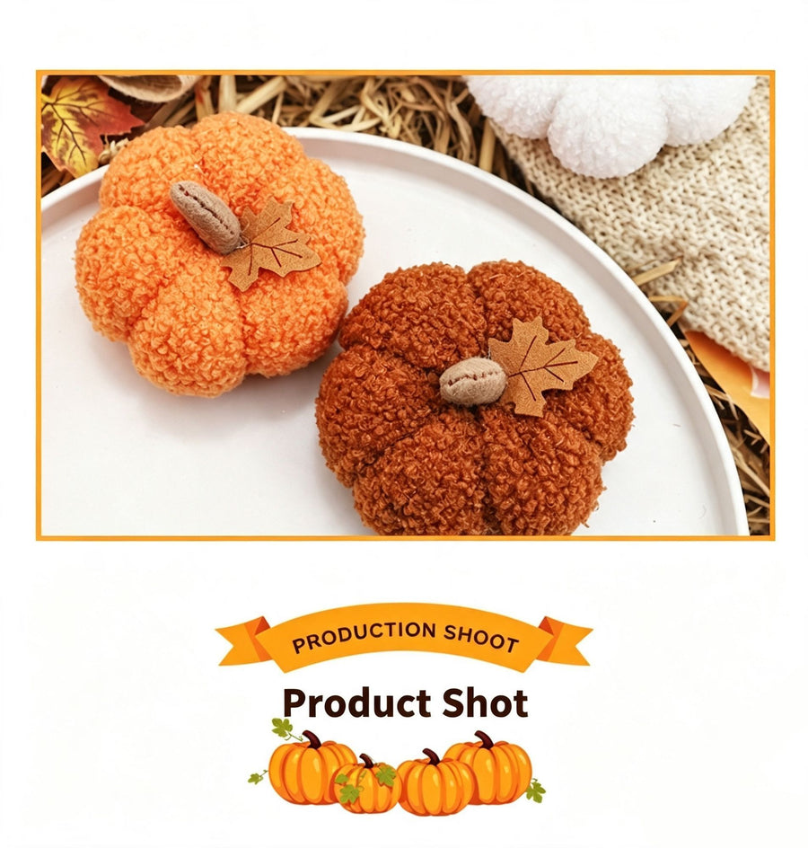 Soft Plush Pumpkin Ornament, Fabric Pumpkin Decor, Versatile Table Display for Halloween, Autumn Harvest, Thanksgiving & Christmas Arrangement, Orange 2 Pack