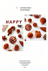 Ins Aesthetic Flocked Assorted Christmas Bauble Set, Trendy Christmas Tree Hanging Ornaments, Burgundy 28 Pack Gift Box - Top-Down View
