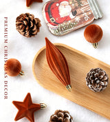 Ins Aesthetic Flocked Assorted Christmas Bauble Set, Trendy Christmas Tree Hanging Ornaments, Burgundy 28 Pack Gift Box