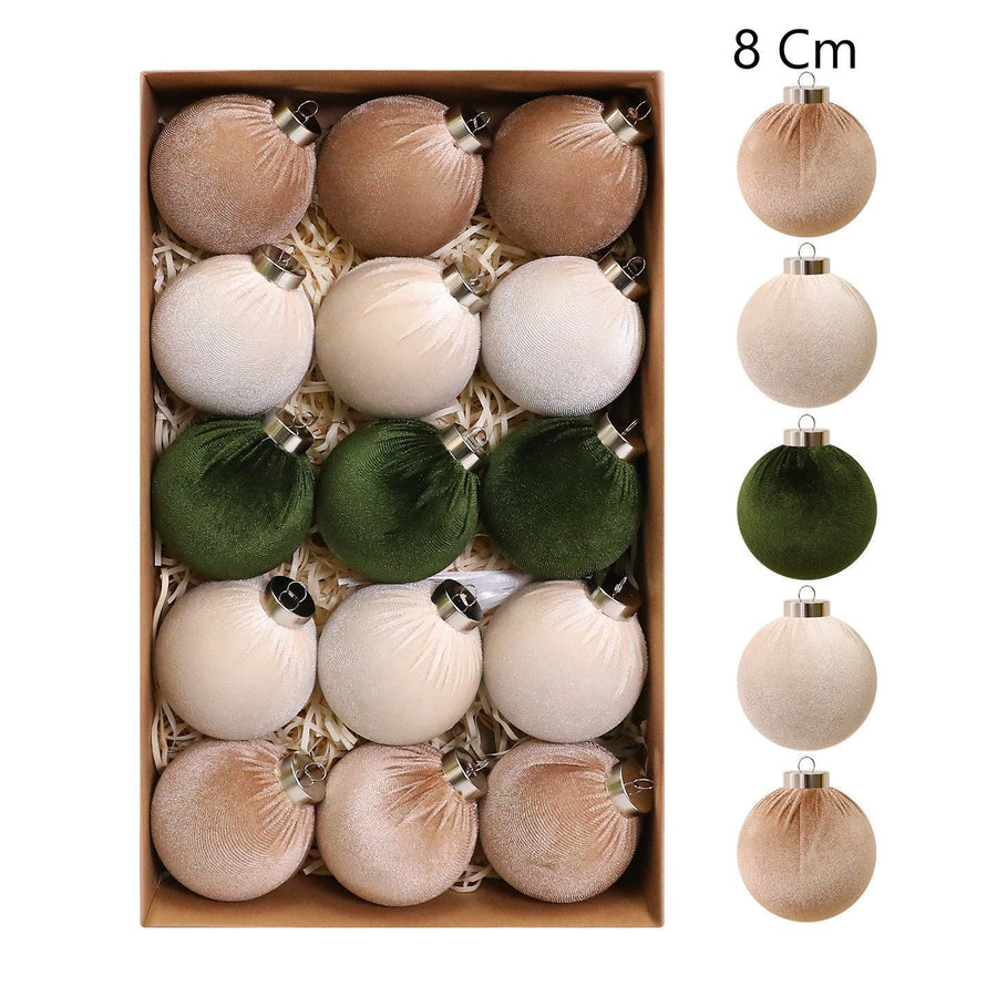 Soft Velvet Wrapped Christmas Tree Baubles, Festive Home Xmas Decor, Green 8cm, 15 Pack