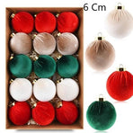 Velvet Fabric Wrapped Christmas Bauble Set, Red Green White Mix Xmas Tree Hanging Decor, 6cm