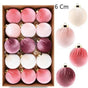 Pastel Tone Velvet Covered Christmas Ball Kit, Ins Style Holiday Tree Ornaments, Pink Tones, 6cm