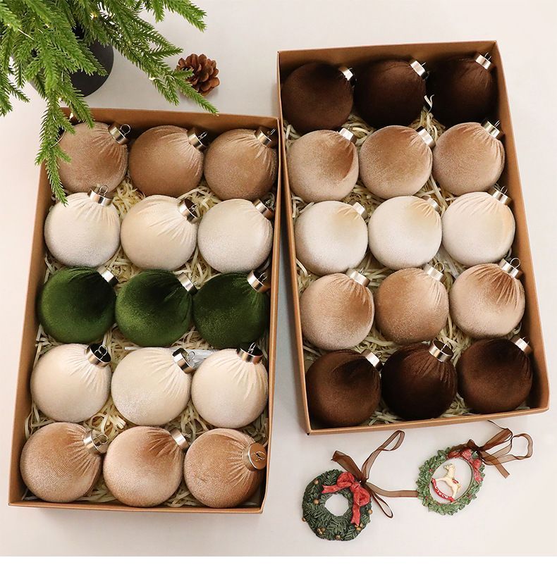Pastel Tone Velvet Covered Christmas Ball Kit, Ins Style Holiday Tree Ornaments, Pink Tones, 6cm