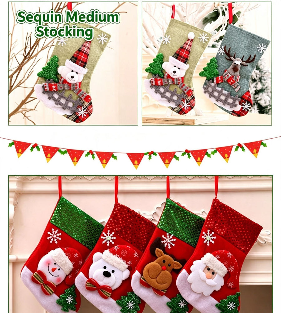 Letter Tag Small Bear Christmas Stocking, Mini Festive Hanging Present Sack, 16*13cm
