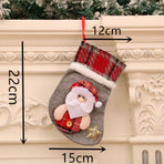 Medium Plaid Santa Christmas Stocking, Classic Tartan Xmas Tree Gift Sack, 22*15cm
