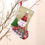 Medium Fenced Linen Bear Christmas Stocking, Vintage Xmas Tree Hanging Sack, 23*15cm