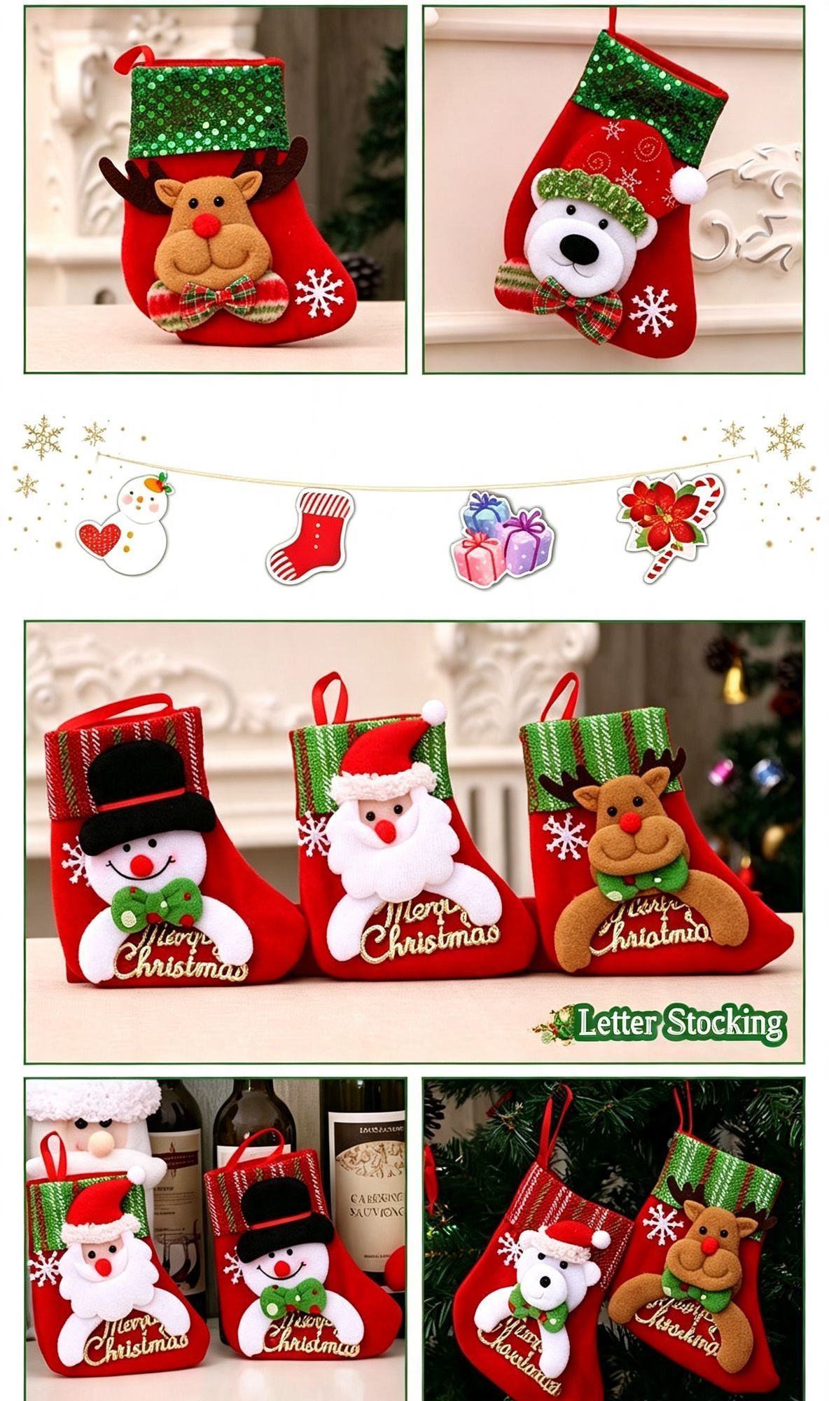 Medium Sequin Snowman Christmas Stocking, Glittery Christmas Tree Ornament, 25*19cm