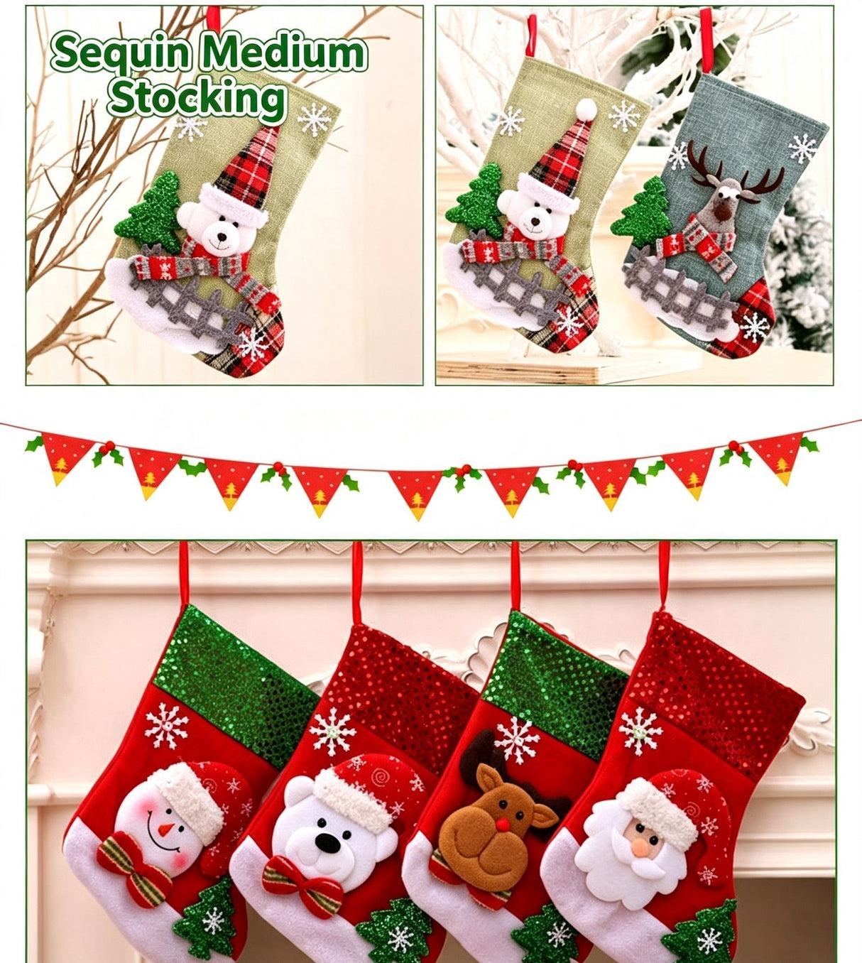 Medium Sequin Snowman Christmas Stocking, Glittery Christmas Tree Ornament, 25*19cm