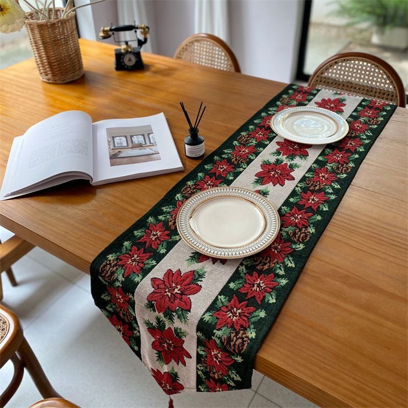 Decorative Holiday Table Runner, Long Strip Dining Ornament, Home Cabinet Flag Cloth, 33*260cm, Pattern 02