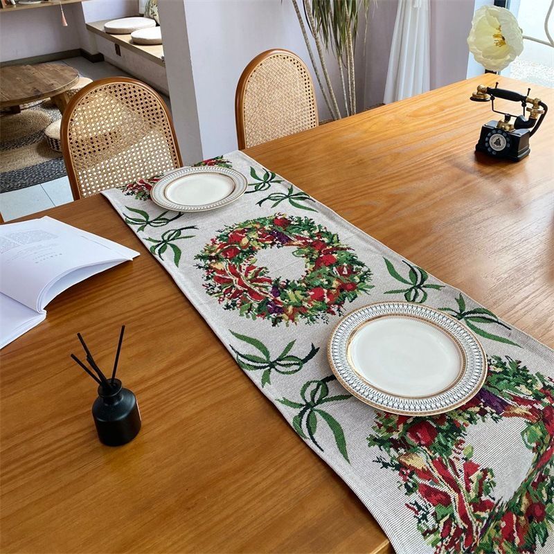 Decorative Holiday Table Runner, Long Strip Dining Ornament, Home Cabinet Flag Cloth, 33*260cm, Pattern 02