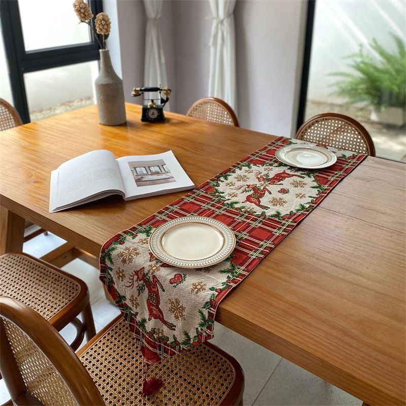 Seasonal Decorative Table Runner, Christmas Long Dining Linen, Indoor Cabinet Flag Accessory, 33*160cm, Pattern 03